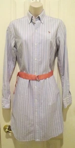 Ralph Lauren Damen Vintage blau gestreift Baumwolle Oxford Gürtel Hemdkleid Gr. 6 - Bild 1 von 5