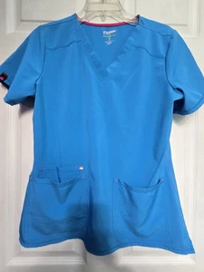 Scrubstar Scrub Top size S-"BONDI BLUE" w/Pink Trim V-Neck-Chest 20.5"/L 26" - Picture 1 of 5