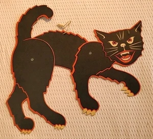 Vintage Pfeife Halloween schwarze Katze beweglich mechanisch gelenkig gestanzt - Bild 1 von 8