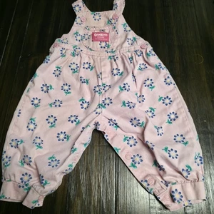 Vintage OshKosh B Gosh Pink Floral Polka Dot Bubble 12 Mos. Cotton USA Overalls - Picture 1 of 13