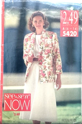 Butterick See & Sew Pattern #5420 - Jacket, Top & Skirt (Size 6-14) Uncut - Image 1 of 4