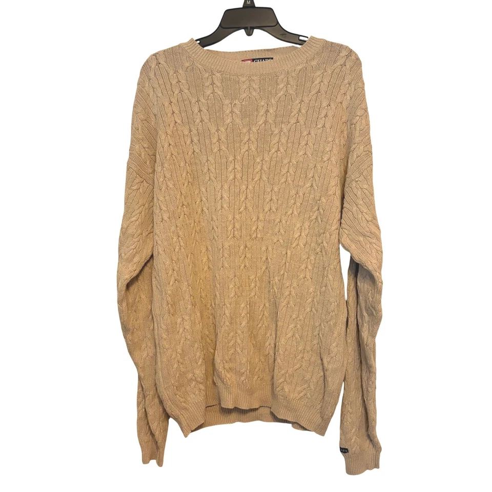Chaps Ralph Lauren Mens M Cable Knit Fisherman Linen Cotton Blend Sweater Tan - Image 1 of 4