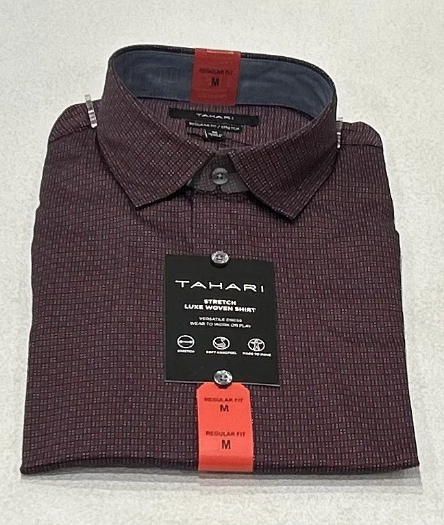Tahari Mens Maroon Luxe Woven Stretch Long Sleeve Collared Dress Shirt Sz M