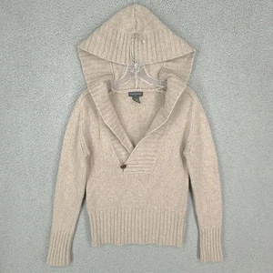 Banana Republic Hoodie Womens Large Sweater 36% Wool Angora Pullover Beige Shawl - Picture 1 of 6