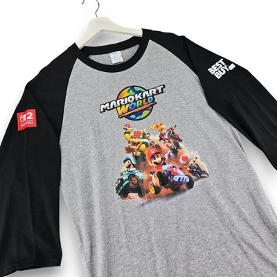 Camiseta masculina Mario Kart World Nintendo Switch Raglan Best Buy exclusiva tamanho M - Imagem 1 de 4
