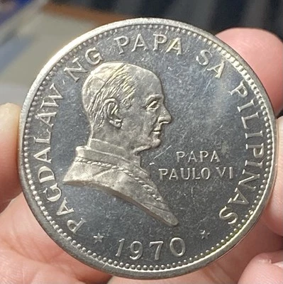 PHILIPPINES KM202 1 Piso 1970 Pope Paulus VI Visit Low Mintage 70K - Image 1 of 2