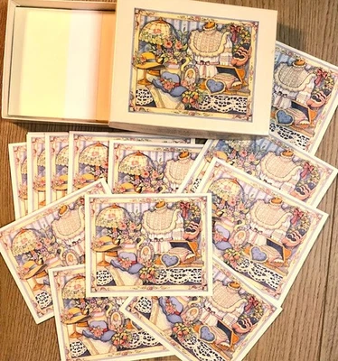 LANG GRAPHICS LTD Boxed with 13 cards FLOWERS & LACE by SUSAN WINGET Blank Note Cards1994