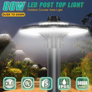 80W LED Post Top Light Dusk to Dawn Commercial Garden Yard  Pole Light Fixtures - Picture 1 of 11