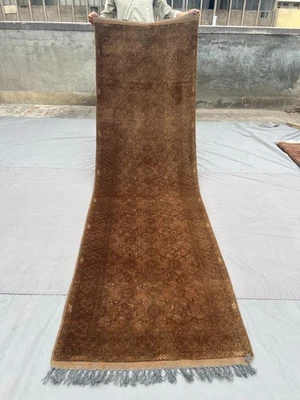 Alfombra de corredor de lana anudada a mano afgana vintage de 2'11 x 9'8 pies alfombra marrón descolorida Foto 1 de 4