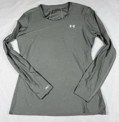 Under Armour Top Womens XL Gray Pullover Coldgear Fitted Long Sleeve Running - Image 1 of 4