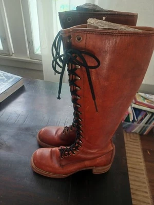 FRYE винтажный 60-х 70-х на шнуровке черный ярлык высокий колена ботинки Sz 8B сделано в США - Изображение 1 из 4