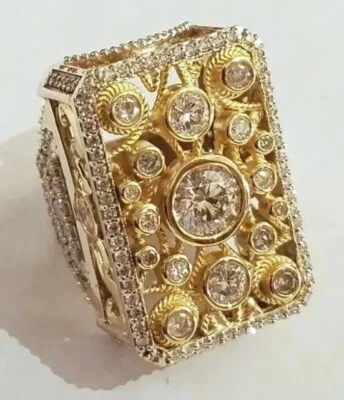 Anillo de compromiso con racimo de 3 quilates de corte redondo creado en laboratorio para hombre acabado de oro amarillo de 14 quilates Foto 1 de 4