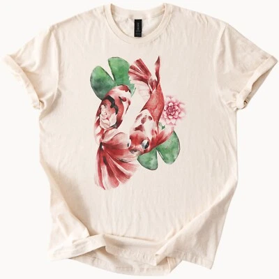 Koi Fish Girls Graphic Tee Japanese Style White T-Shirt - Image 1 of 4