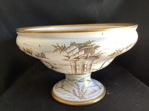 Vintage italienische signierte Ugo Zaccagnini Dekoschale Gold auf weißem Fuß - Bild 1 von 5