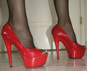 Sexy Plateau Pantolette Lack High-Heels Rot 37 Peep Toe 15 cm Absatz Lack - Bild 1 von 1