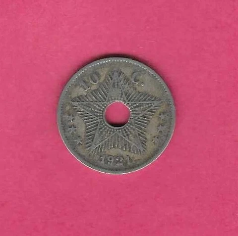 BELGIAN CONGO KM18 1921 VF-VERY FINE CIRCULATED OLD ANTIQUE 10 CENTIMES COIN Cover