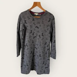 Boden Dachshund Dress Size 8 R Grey Shift Tunic Dog Breed Print Cotton Mini - Picture 1 of 11