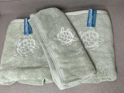 3~Pc Set SAGE Nautica Captains TURTLE Embroidery  2 ~ Bath & 1 ~ Hand Towel NWT - Image 1 of 4