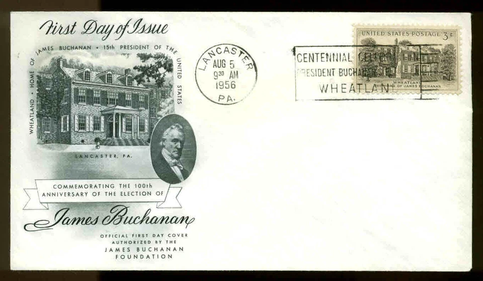 1081 WHEATLAND FDC UNOFFICIAL SLOGAN CANCEL 1st JAMES BUCHANA FOUND  UNADDRESSED - Image 1 of 1