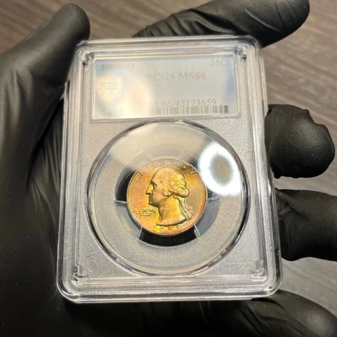 MS66 1958-D 25C Washington Silver Quarter, PCGS Secure- Rainbow Mint Set Toned Cover