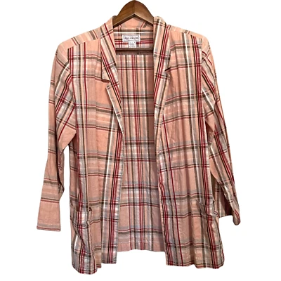 Blazer abierto vintage Jones New York para mujer melocotón a cuadros de lino talla 16 Foto 1 de 4