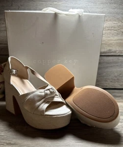 NEW-Size 9M Womens Copper Key Platform Block Heeled Sandals Ankle Strap Cream - Picture 1 of 3