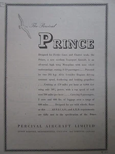 3/1947 PUB PERCIVAL AIRCRAFT LUTON PRINCE FLUGZEUG ORIGINAL ANZEIGE - Bild 1 von 2
