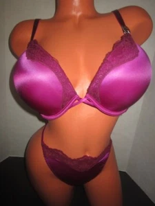 VICTORIA'S SECRET BOMBSHELL PLUNGE BRA ~ SEXY LACE THONG SET~ 36C/L ~ NWT - Picture 1 of 10