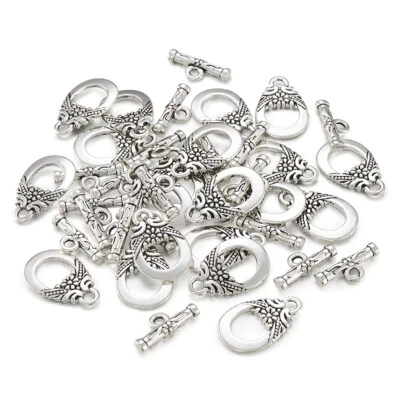20 Sets Tibetan Alloy Drop Toggle Clasps Carved Antique Silver Closure 19x11mm - Image 1 of 4