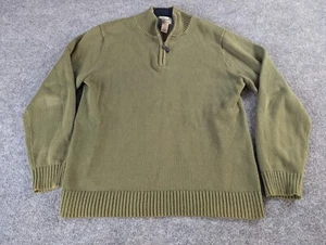 L.L. Bean Sweater Men's Large Olive 100% Cotton Knit 1/4 Zip Pullover - Picture 1 of 10