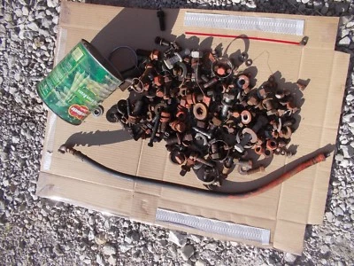 Allis Chalmers WD Tractor box of misc bolts nuts parts pieces clamps hyd hose - Image 1 of 4