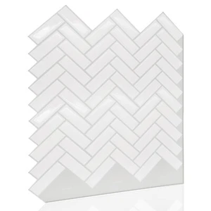 Peel and Stick Tile Backsplash 3D White Herringbone Glossy Tile Sticker Decal - Picture 1 of 7
