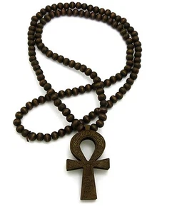 NEW EGYPTIAN ANKH CROSS PENDANT & 36" BALL CHAIN HIP HOP WOOD NECKLACE - RC2620 - Picture 1 of 6