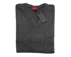 Isaia Napoli $1,950 NWT Gray Melange 100% Cashmere Slim Fit V-Neck Sweater L - Picture 1 of 5