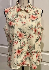 EP Pro Womens Golf Button Up Sleeveless Tank Top Shirt Polo Beige Floral Large - Picture 1 of 9