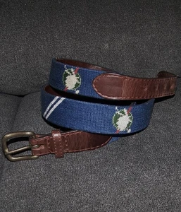 SMATHERS & BRANSON Needlepoint & Leather Golf Belt REDSTICK GOLF CLUB Blue Sz 38 - Picture 1 of 9