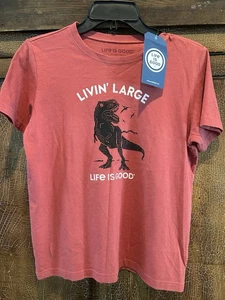Life Is Good T Shirt Kids Size XL Red Livin Large Dinosaur Crusher Tee NWT - Picture 1 of 2