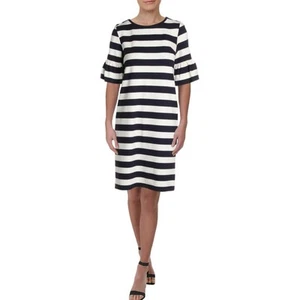 Ralph Lauren Women Stretch Nautical Striped Mini Dress Size L Navy White Coastal - Picture 1 of 8