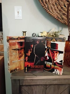 Clint Eastwood Westerns Triple Pack VHS, Pale Rider, Hang 'Em High & Unforgiven - Picture 1 of 11