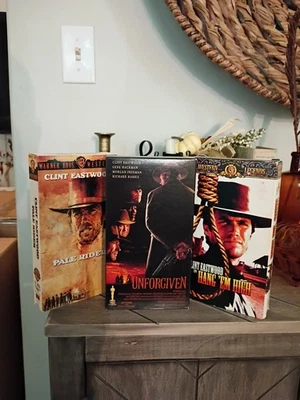 Clint Eastwood Westerns Triple Pack VHS, Pale Rider, Hang 'Em High & Unforgiven - Image 1 of 4
