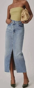 Reformation Nila long denim maxi skirt size 27 Raw Edges High Slit High Waisted - Picture 1 of 13