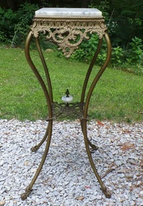 Antique Victorian Marble Top Brass Plant Bust Stand Pedestal Table Late 19th C  - Picture 1 of 13