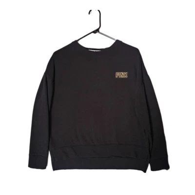 Sudadera ROSA Victoria's Secret XS para mujer negra blanca deletreada dobladillo alto-bajo Foto 1 de 4