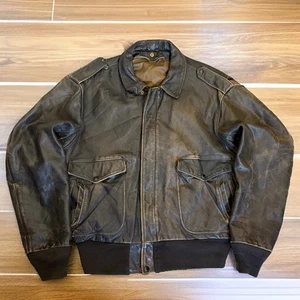 Vintage SCHOTT Leather Jacket Flight A2 Bomber Aviator Mens Size 46 Small damage - Picture 1 of 9