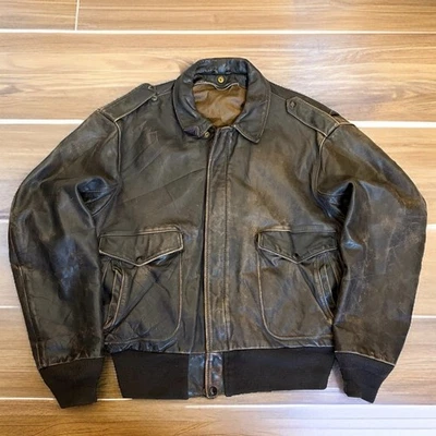 Vintage SCHOTT Leather Jacket Flight A2 Bomber Aviator Mens Size 46 Small damage - Image 1 of 4