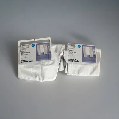 TWO White Room Darkening Curtains 42in Wx 63in L  NEW - Image 1 of 4