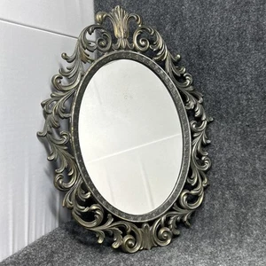 Vintage Italian Oval Mirror Ornate Metal Filigree Frame Made in Italy 13x10 Inch - Picture 1 of 9