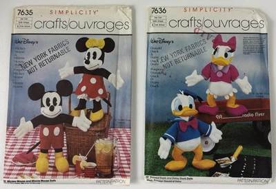 Simplicity 2 Disney 18" Mickey, Minnie, Donald & Daisy Sewing Patterns UC FF VTG - Image 1 of 4