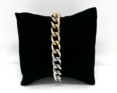 Modeschmuck Armband, Bicolor, Vergoldet, Panzer, 21 cm lang, 10 mm breit, GMK - Bild 1 von 4