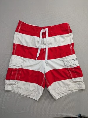 Abercrombie Fitch Board Shorts Tugger Style XL Red White Stripe Cargo Swim Trunk - Image 1 of 4